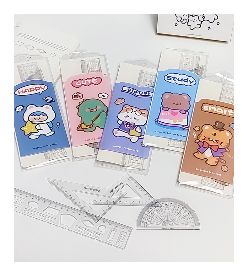 Cute Cartoon Painting And Drawing Tools Ruler Sets Four-piece Student Stationery display picture 2