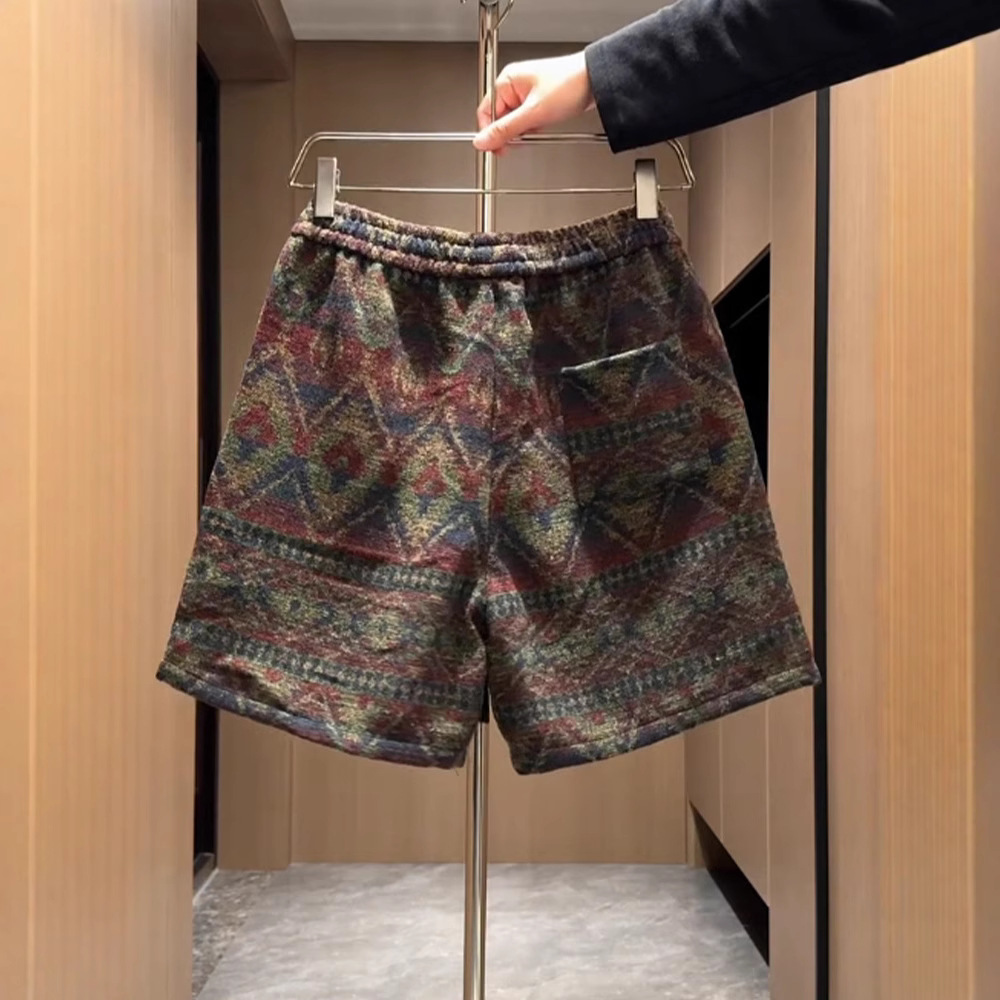 Men's Retro Plaid Loose Fit Shorts National Trend Style Summer Casual Sports Breeches Five Point Pants Trendy Brand_viptrois.com