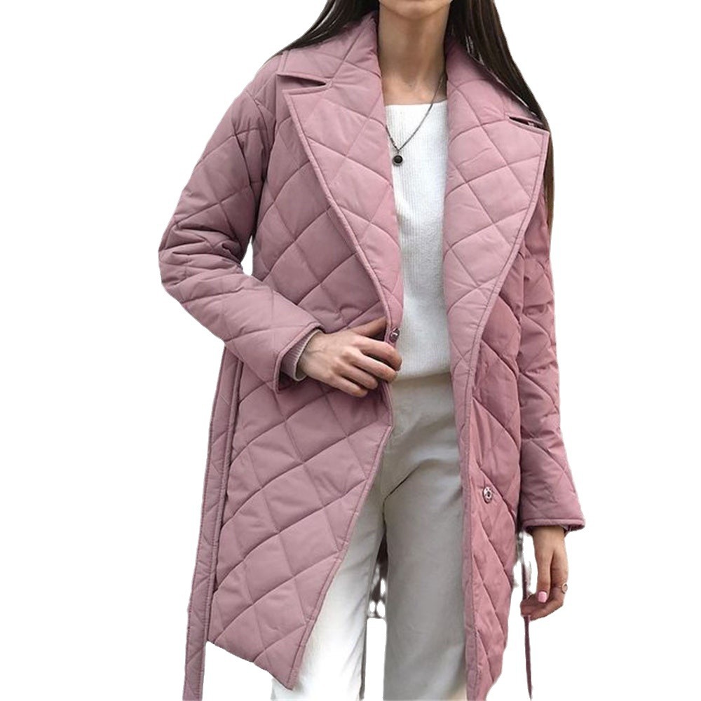 Lapel Mid-Length Cotton Outwear 2024 Autumn and Winter Women's New Outwear Fashion Versatile Design Waist Flap Pocket Pants Cotton Outwear for Women