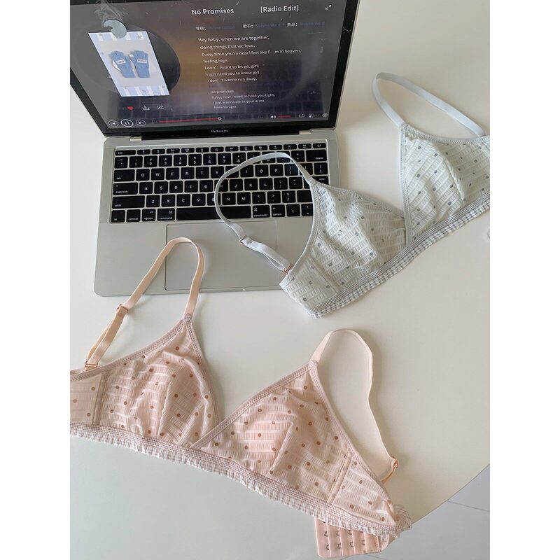 Xinbangbang Bra French-Style Polka Dot Rabbit Ear Cup Bra for Women, Thin and Breathable, Minimizes Large Bust, Slimming, Seamless Bra