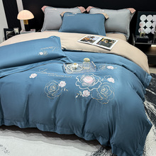 跨境亚马逊外贸轻奢高端磨毛刺绣四件套可水洗机洗床单被套-遇见