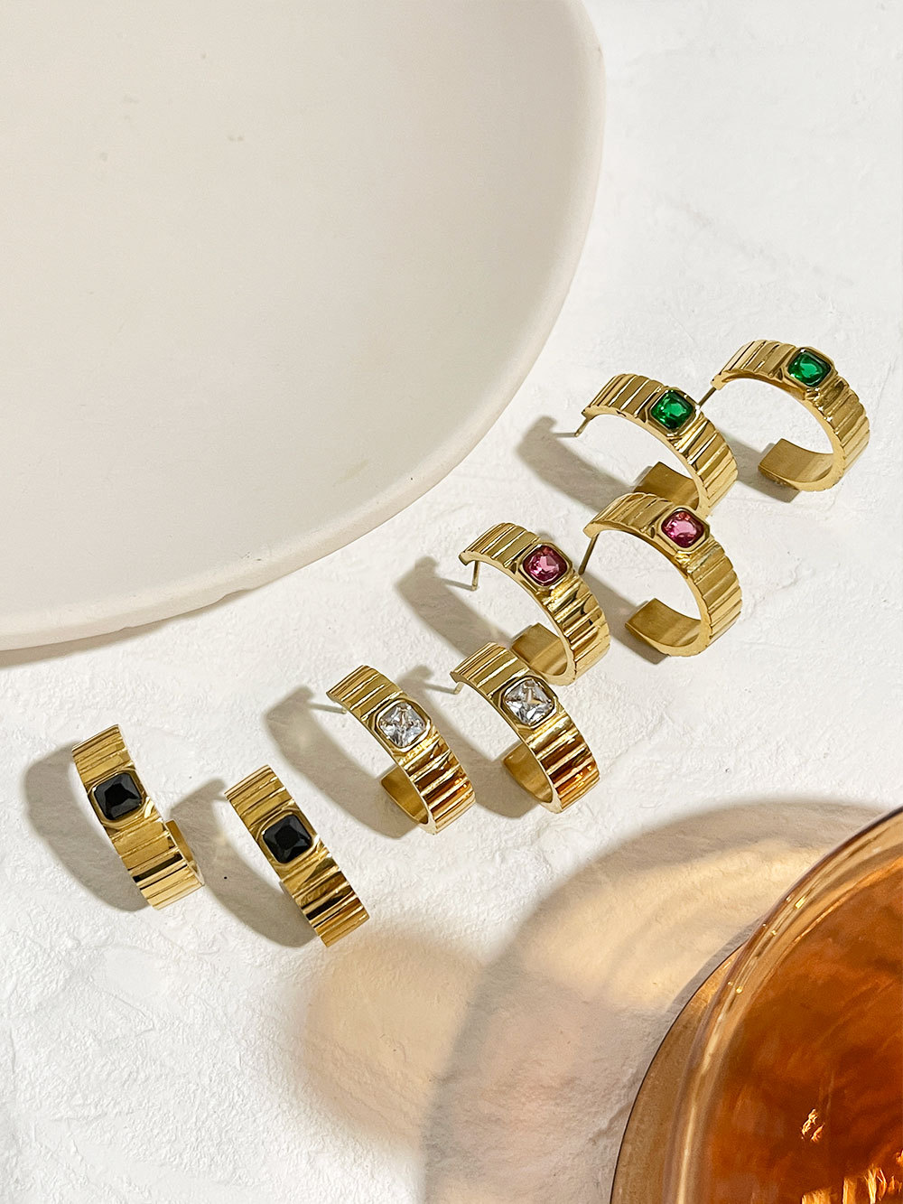 Lady C Shape Stainless Steel Plating Inlay Zircon Ear Studs 1 Pair