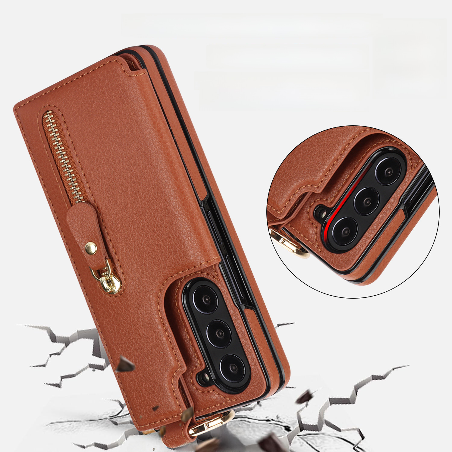 Funda de cuero con anillo y billetera para samsung galaxy fold_voghion.com