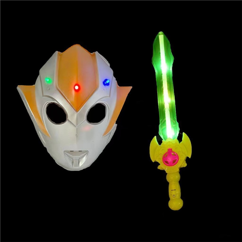 Niños Grigor luminoso máscara de dibujos animados chico flash espada transformación varilla retráctil parque mercado nocturno puesto