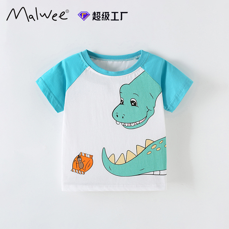 Camiseta de manga corta para niños malwee transfronteriza, ropa de verano para niños pequeños y medianos, transpirable y absorbente de sudor, cuello redondo, top para niños, nuevo estilo de verano