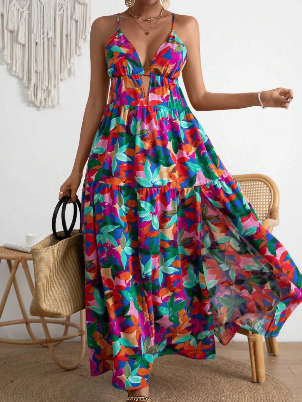 248g Weight Wholesale Women's Casual Vacation Streetwear Multicolor Floral Holiday Banquet Selfie Strap Sleeveless Strap Dress