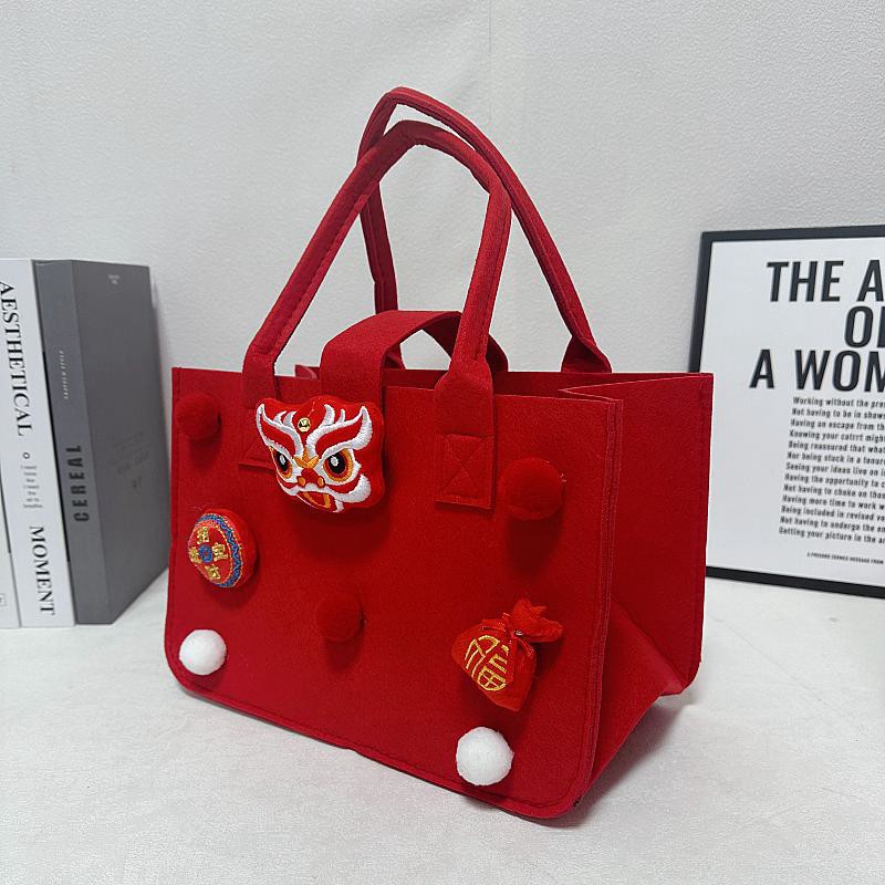 2025春节伴手礼袋 毛毡包手提购物袋 源头发货元旦春节毛毡包