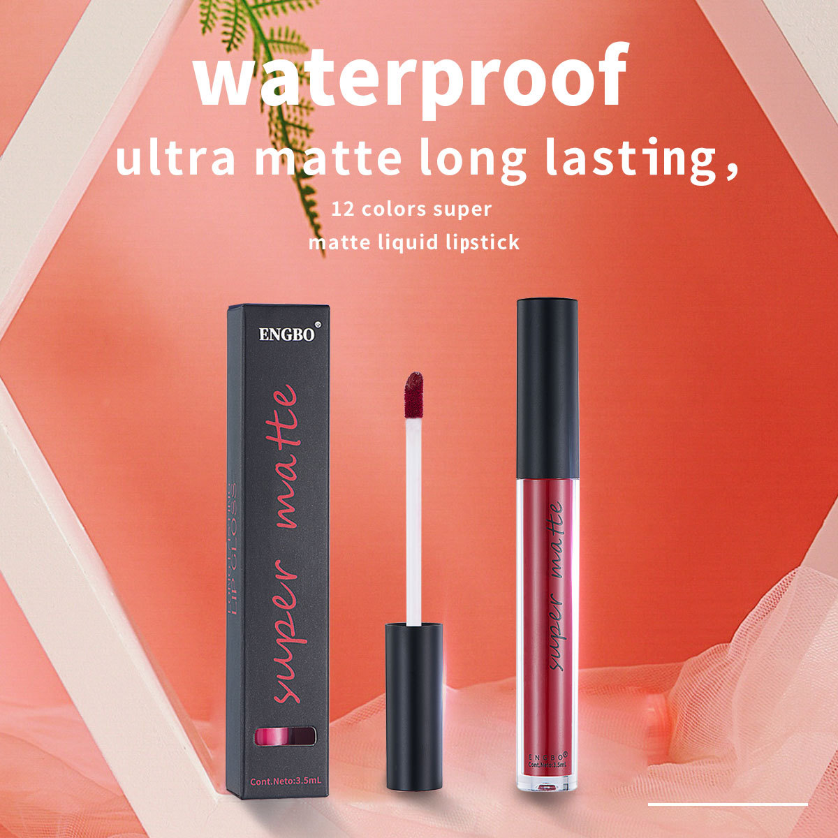 ENGBO's new matte non-stick cup lip gloss waterproof lipstick liquid lipstick velvet European and American makeup brown lip gloss Specification drawing