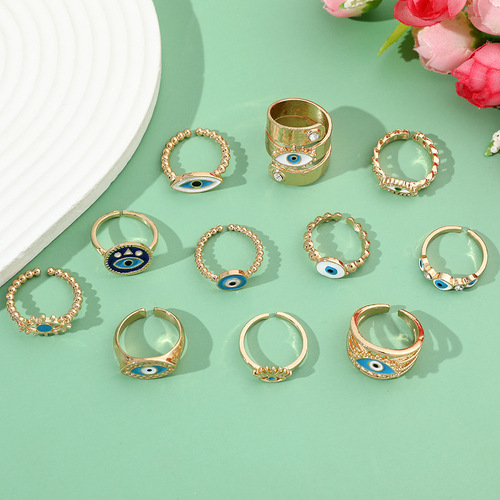 Elegant European and American Style Oil Painting Alloy Devil's Eye Ring, Personalized Electroplating Fashion Ring with Open Design, Decorative Ring