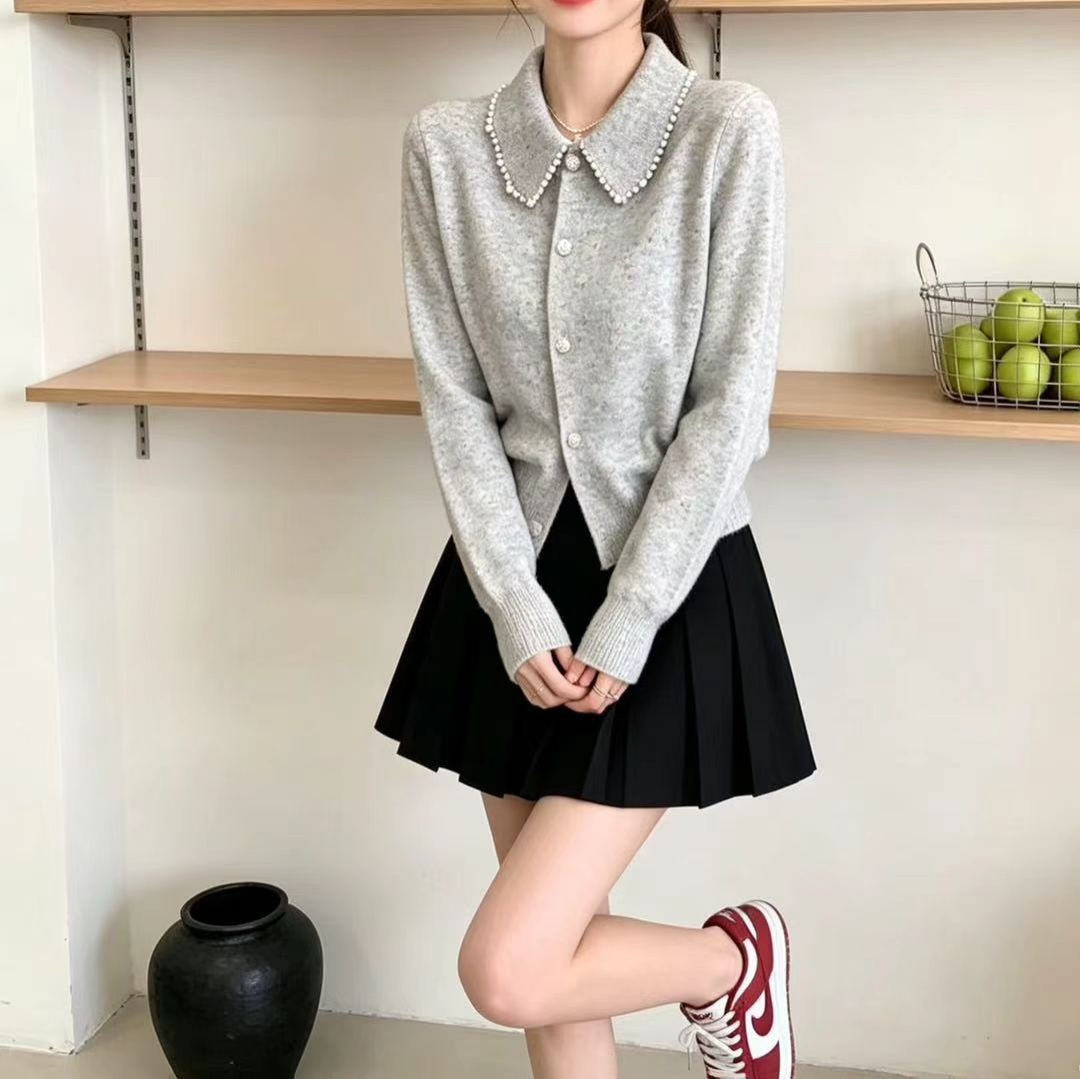 New Spring Korean-Style Elegant and Beautiful Tops, Unique and Stylish Collared Knitwear, Versatile and Slimming, with a Relaxed Style