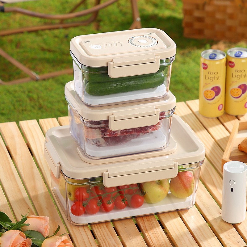 电动抽真空保鲜盒新款高颜值带沥水保鲜盒冰箱户外多功能可代发
