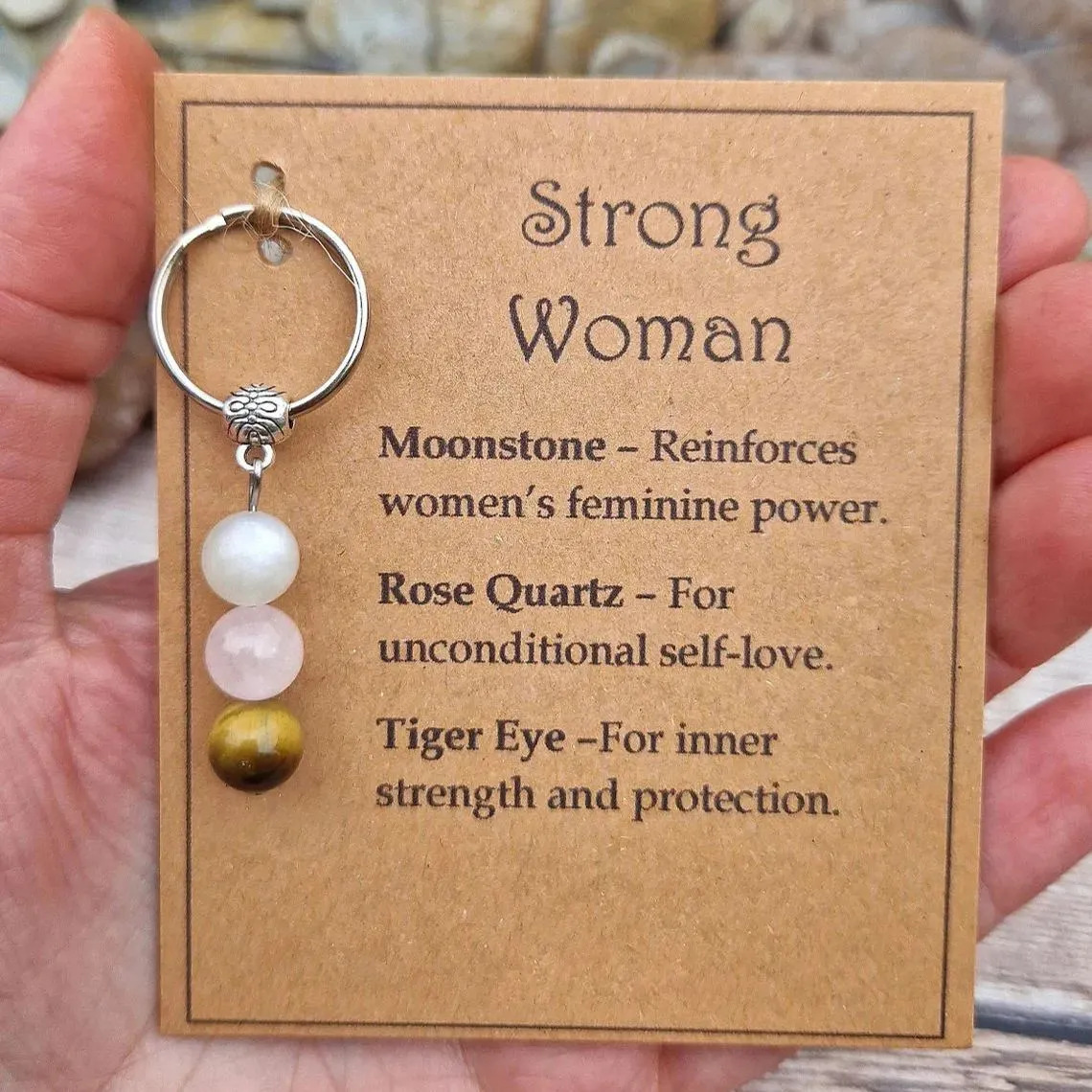 Cross-Border Simple Mobile Phone Chain Keychain Crystal Chain Friend Bestie Gift Rose Quartz Moonstone Women's Bracelet