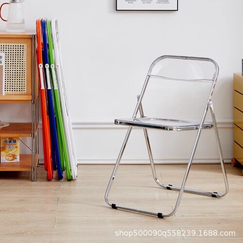 Transparent influencer chair, acrylic folding chair, minimalist design for photoshoots, clothing store stool, Instagram-style makeup and dining chair—perfect for home use