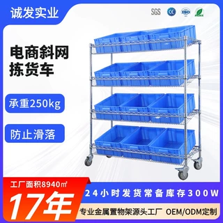 斜面镀铬线网镂空静音移动拣货车电商快递配货周转分拣物流手推车