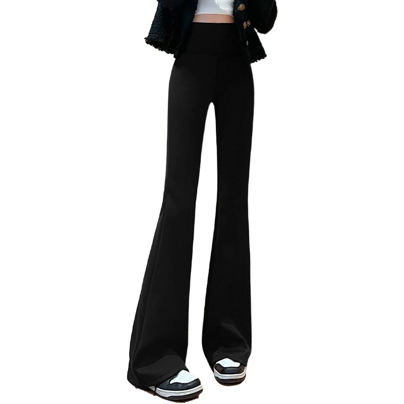 Pantalones de tiburón forrados de vellón cintura alta adelgazamiento polainas mujeres negro invierno ropa de abrigo yoga Barbie pantalones micro acampanados pantalones de pierna ancha