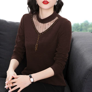 中老年女装妈妈加绒打底衫秋冬新款时尚洋气半高领加厚双面绒上衣