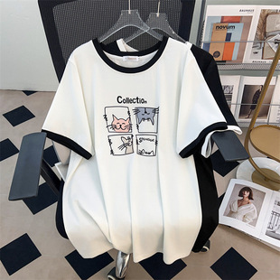 Round Neck New Plus Size Slimming Look Loose Mid-Length Short-Sleeved T-Shirt for Women 200/300/350 Pounds 1081