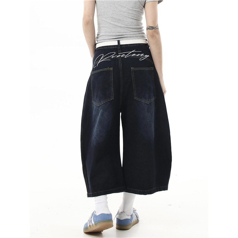 American Retro Alphabet Shorts Men's and Women's 2025 New Summer High Street Printed Design All-match Denim Cropped Pants
