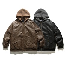 RUIIENRS x ORIGTEEN 2025 冬季新款假两件连帽PU皮羽绒服YR118