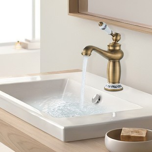 European antique vintage brass faucet blue and white porcelain faucet lamp antique black gold platinum face wash basin
