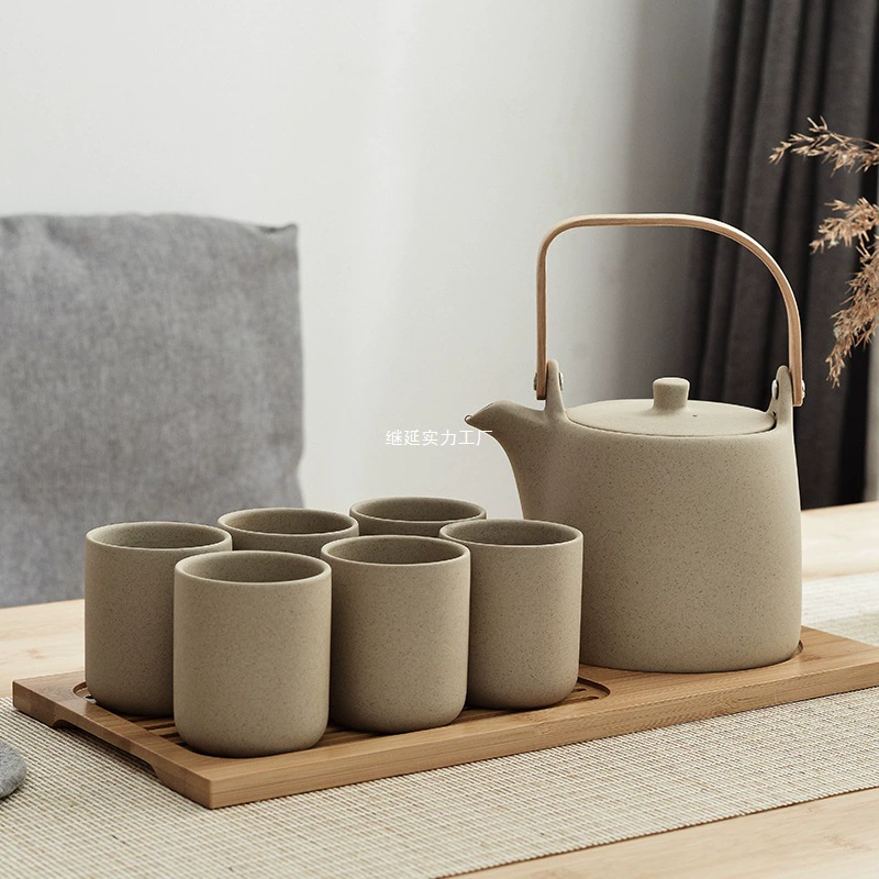 2025 новый чайник в японском стиле с чашками, чайный сервиз на новоселье, керамический чайник с ручкой, для домашнего использования, в старинном стиле, большой вместимости.