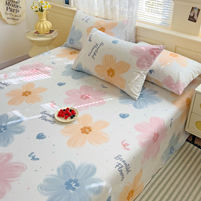 Pequeñas sábanas de algodón floral fresco, una sola pieza de 100 sábanas de algodón, dormitorio doble, traje de tres piezas para estudiantes, cuatro estaciones universales