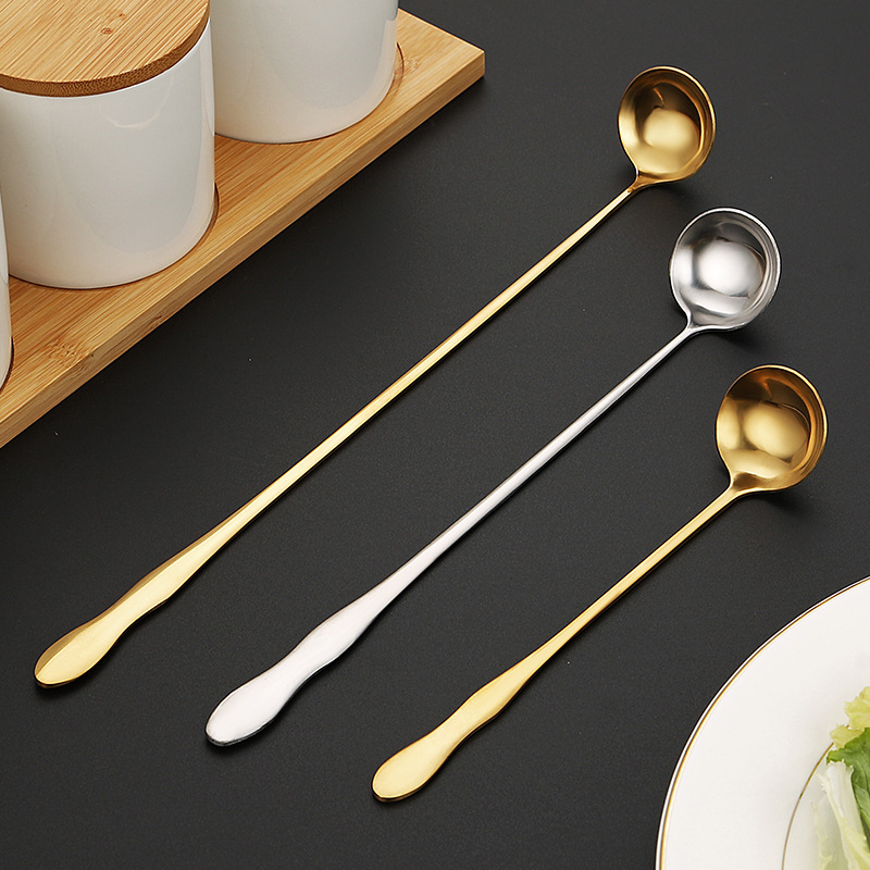 プラスロングハンドルステンレスホイストスプーンカフェテリア調味料量オイルスプーン調バースプーン深缶ジュース蜂蜜スプーン|undefined