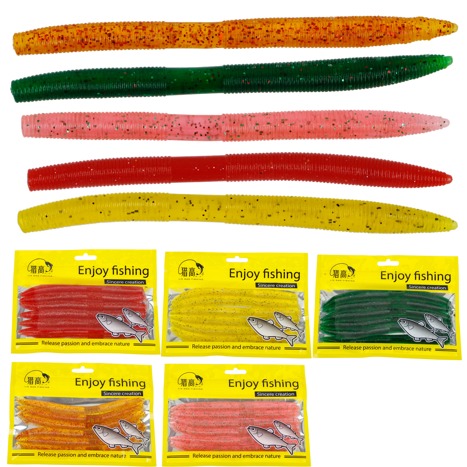 6 Pcs Soft Worms Lures Soft Baits Fresh Water Bass Swimbait Tackle Gear