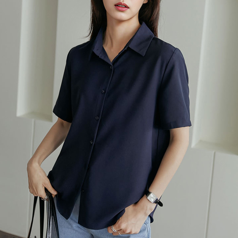 韓国版通勤ルーズ半袖シャツ女性用 2025 夏薄いデザイン多用途ファッショナブルな甘い年齢軽減シャツ|undefined