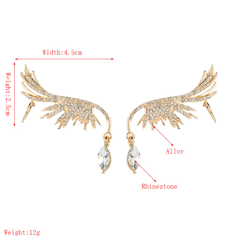 12g Weight Electroplating Gold Plating Process Alloy Ear Needle Material Artificial Gemstones Inlay Material Earrings Classification Fashion Wings Diamond Alloy Artificial Gemstones Earrings