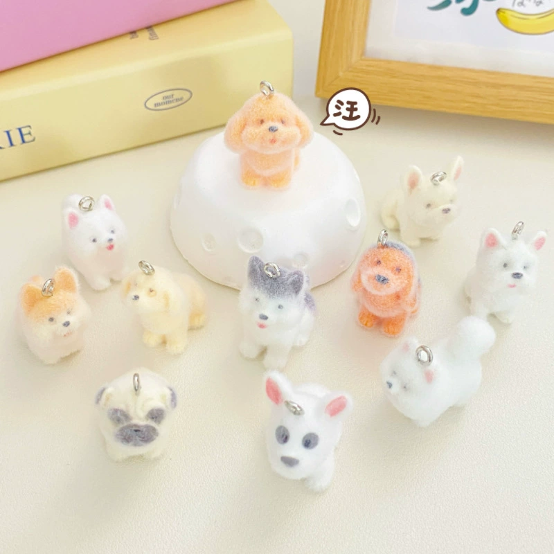 Флокированные стерео аксессуары из смолы для собак, настольные маленькие украшения, подвески для мобильных телефонов, брелок «сделай сам», ювелирные аксессуары