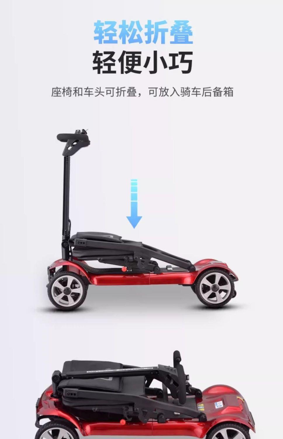 Folding Mobility Scooter for the Elderly, Compact, Lightweight, Convenient, Small Four-Wheel Anti-Rollover Lithium Battery Electric Scooter