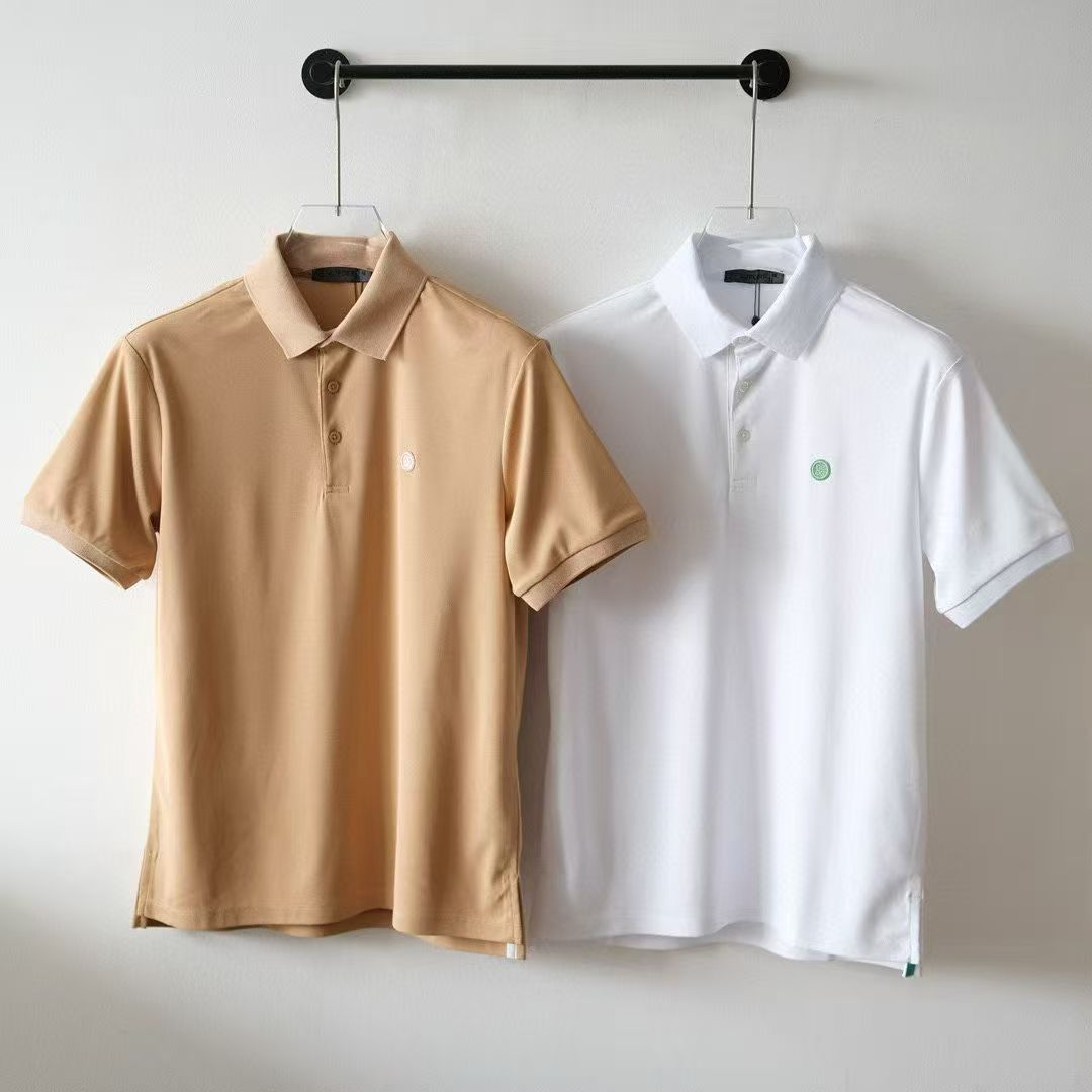 Golf Summer New Men's Clothing Lapel Half Button Solid Color Short Sleeve T-Shirt Sports Casual All-Match Top