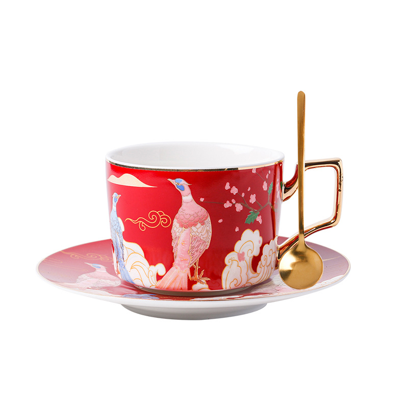 Rojo-Pavo real taza y platillo cuchara