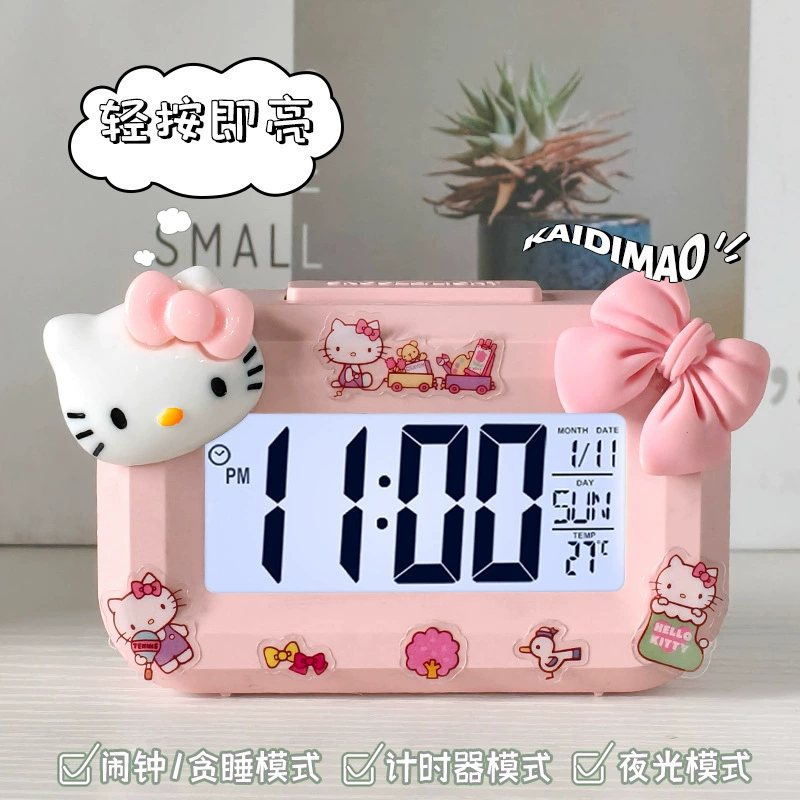 Детский цифровой будильник в мультяшном стиле Hello Kitty, часы/будильник/таймер, розовый/белый