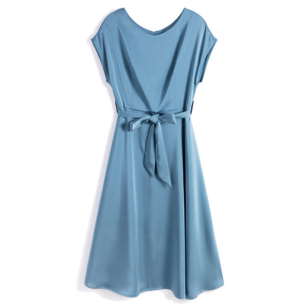 [Hangzhou Boutique] 2025 New Dress Women's Summer Short Sleeve Loose Slim Fit Slimming Solid Color Skirt