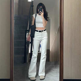 白色高腰微喇牛仔裤女2025春夏新款修身显瘦小个子弹力马蹄喇叭裤