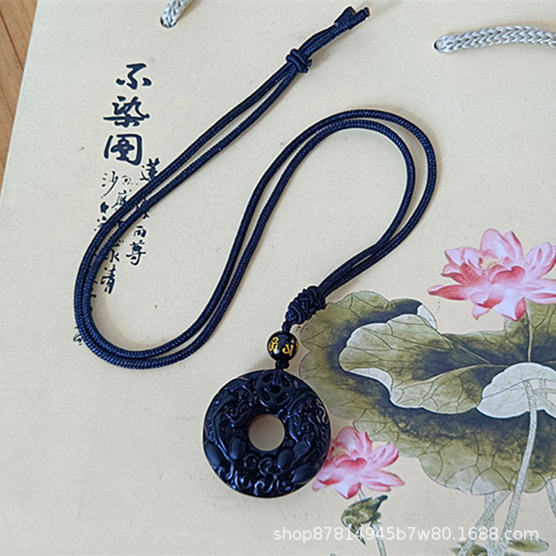 흑요석 더블 브레이브 피스 버클 펜던트 (본그림 로프 부착)