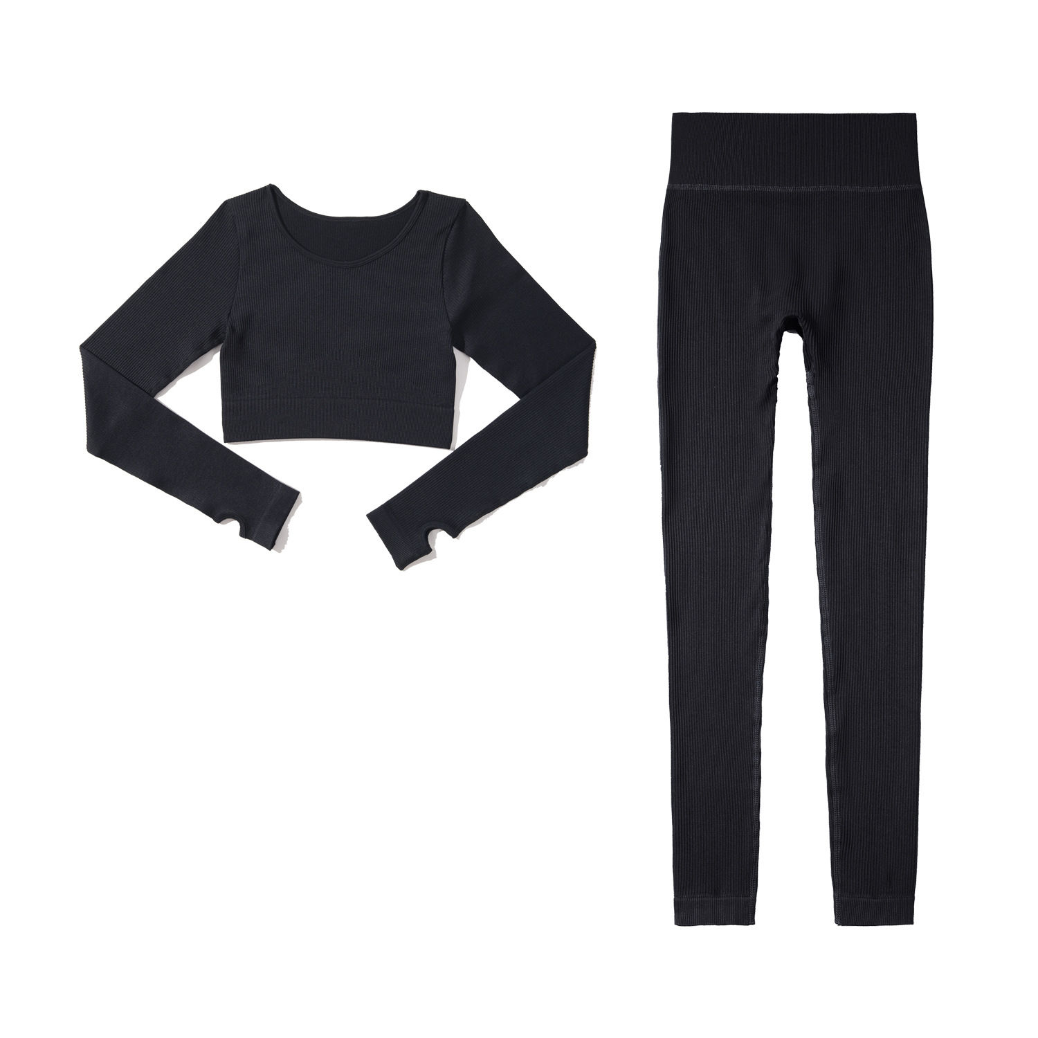 ¡En stock! Europa y América transfronteriza sexy chaleco deportivo ropa de fitness traje de las mujeres pantalones de manga larga ropa de yoga sin costuras XL