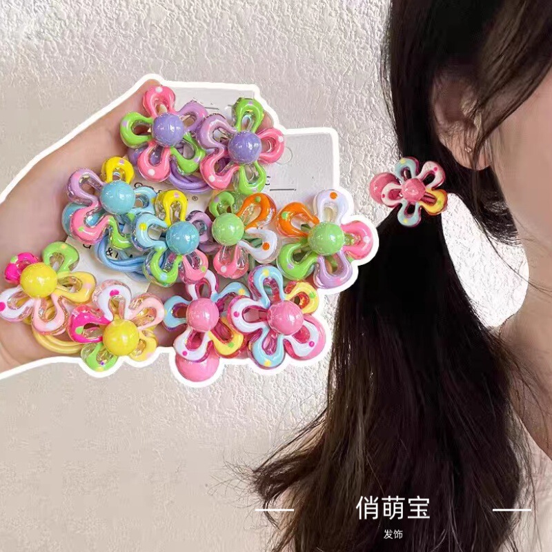 韩版卡通花朵公主头绳发圈彩色珠珠马尾绕绕可爱发绳儿童发饰皮筋|undefined