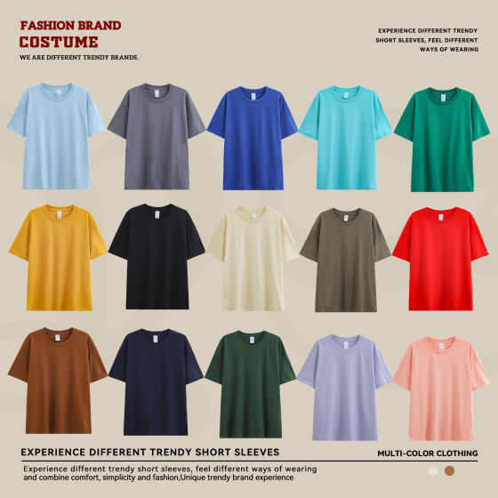 Trendy brand heavyweight 230g cotton shoulder short sleeve T-shirt women's spring and summer New loose couples half sleeve base shirt wholesale