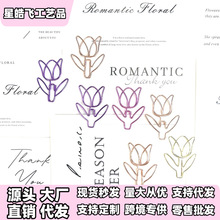 跨境现货代发郁金香回形针定制异形针曲别针办公整理学习工具彩色