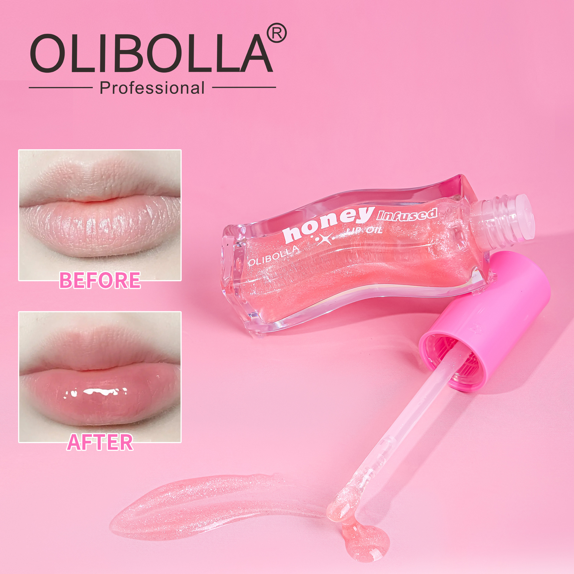 Brillo Labial de Gel con Espejo de Cristal OLIBOLLA, Aceite Labial Antiadherente, No se Desvanece Fácilmente, Brillo Labial al por Mayor, Brillo Labial Voluminizador