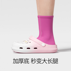 CHEDOIR Gradient Floral Perforated Shoes for Summer Ladies, Thick Sole, Anti-Slip, Outer Wear, Cute Cap Toe Beach Shoes