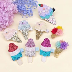 90510 Children's Fun Ice Cream Cone Hair Clip Flower All-inclusive Children's Hair Clip Princess Sequin Greet Side Clip