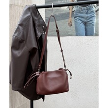 复古软皮高级感福袋包头层牛皮自然摔斜挎单肩包真皮女包水桶包包