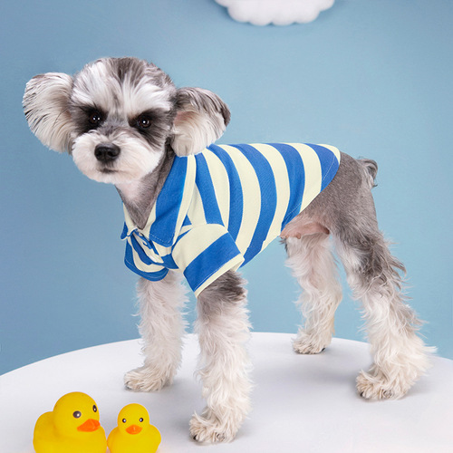  New Pet Dog Spring and Summer Polo Shirt with Stripe Quilted Collar Elastic T-Shirt Cat Striped Clothing