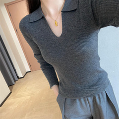 超舒适羊毛混纺翻领针织衫高弹修身显瘦打底衫女2025秋冬L5033H