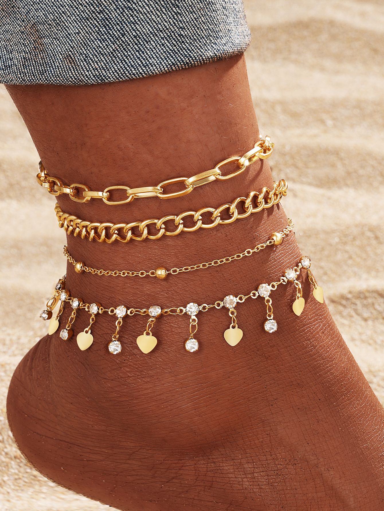 20g Weight Anklet Classification 1 Set Quantity Beach, Bar Occasion Alloy Material Heart Shape Pattern Women's Gender Hawaiian, Vacation Style Wholesale Jewelry Hawaiian Vacation Heart Shape Alloy Anklet 1