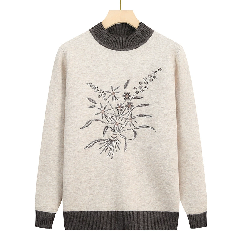 Модный зимний утепленный свитер для мам, новый стиль для женщин среднего возраста, базовая рубашка для осени и зимы для пожилых женщин.